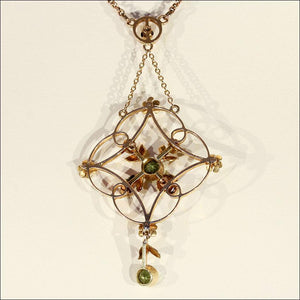 Antique Edwardian Peridot and Garnet Necklace in 9k Gold