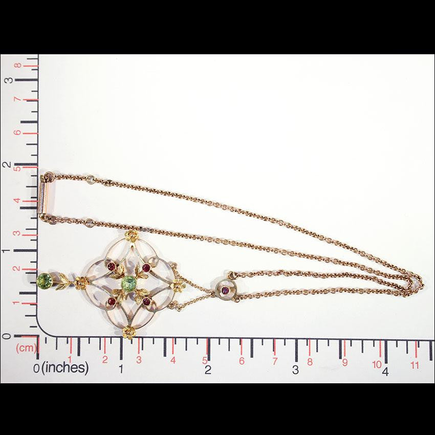 Antique Edwardian Peridot and Garnet Necklace in 9k Gold