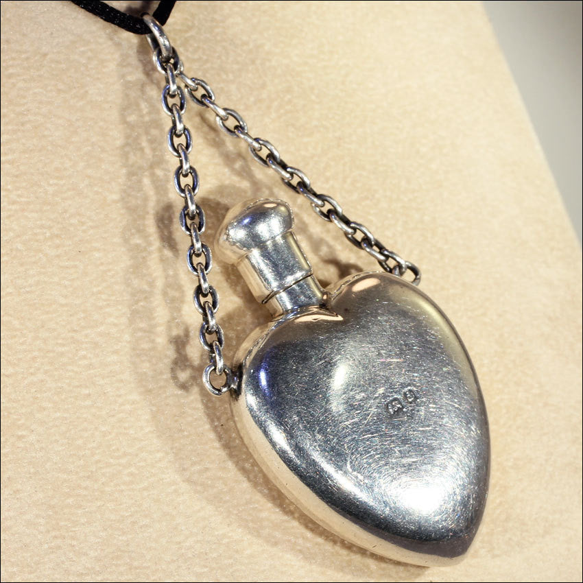 Antique Sterling Silver Heart-Shaped Perfume Bottle Pendant