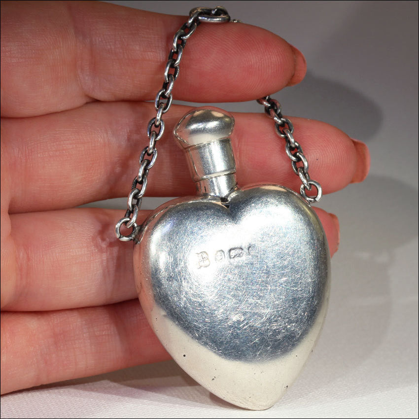 Antique Sterling Silver Heart-Shaped Perfume Bottle Pendant