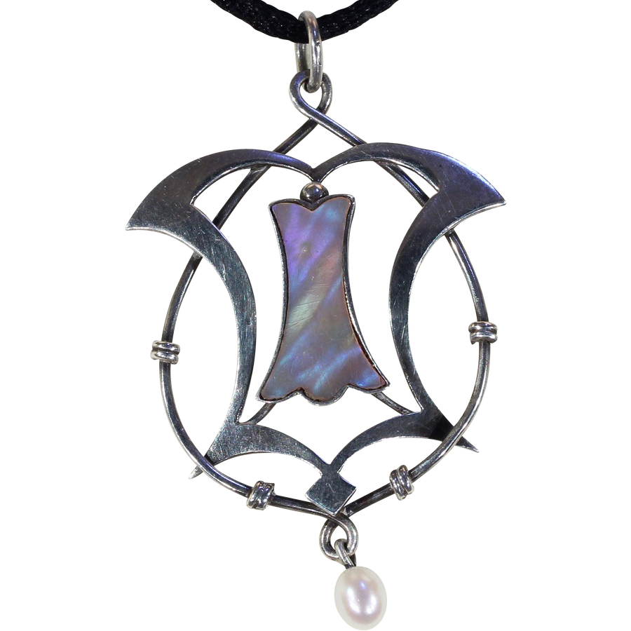 Antique Art Nouveau Abalone Mother of Pearl Pendant Pearl