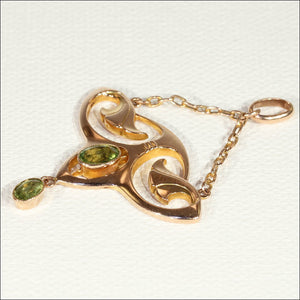 Antique Art Nouveau Peridot Pendant in 9k Gold, English c. 1900