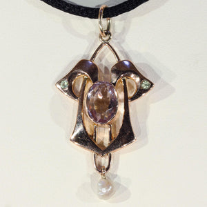 Antique Art Nouveau Pendant Amethyst Peridot Pearl