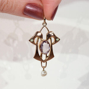 Antique Art Nouveau Pendant Amethyst Peridot Pearl