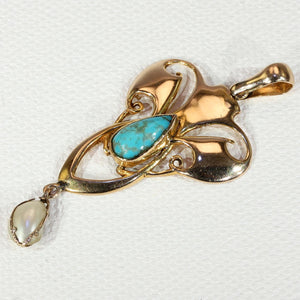 Antique Edwardian Art Nouveau Pendant Pearl Turquoise