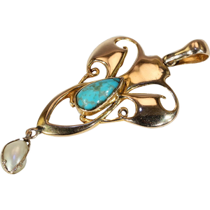 Antique Edwardian Art Nouveau Pendant Pearl Turquoise