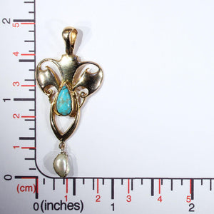 Antique Edwardian Art Nouveau Pendant Pearl Turquoise