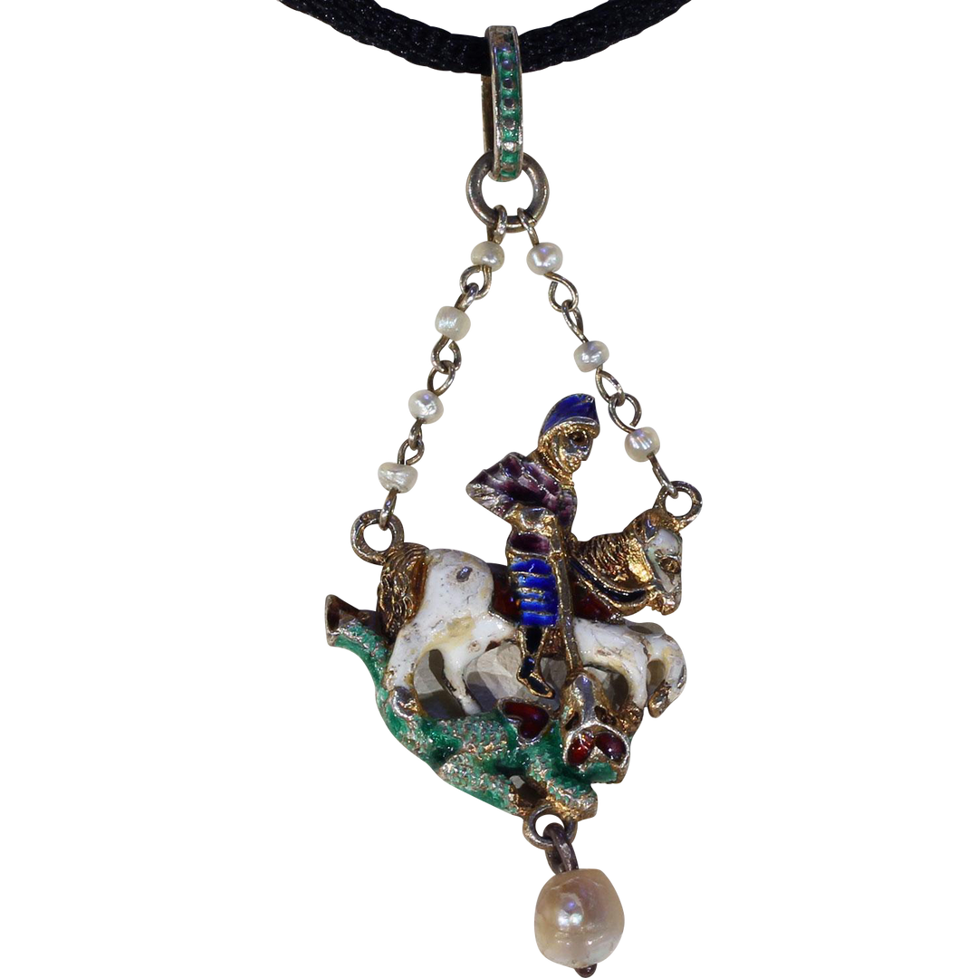 Austro-Hungarian George and the Dragon Pendant Silver Peal Enamel