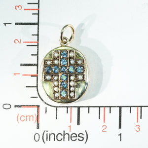 Antique Aquamarine Pearl Gold Cross Pendant