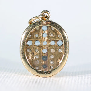 Antique Aquamarine Pearl Gold Cross Pendant