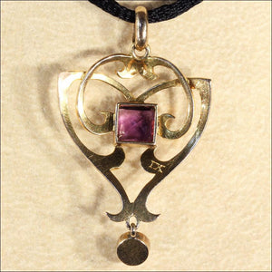 Antique Art Nouveau Amethyst and Mother of Pearl Pendant in 9k Gold