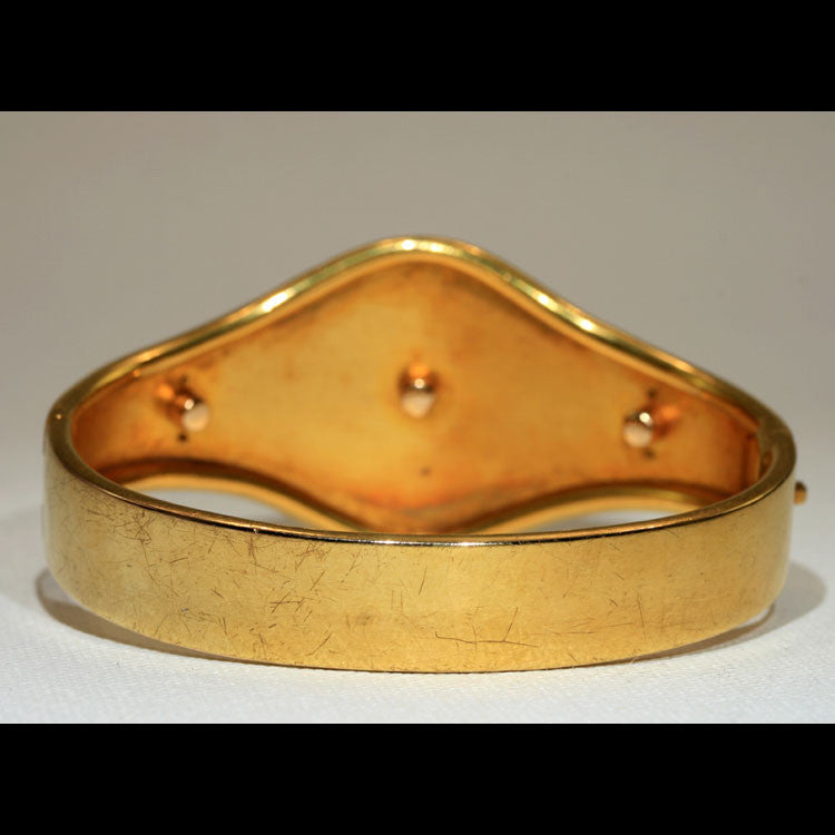 Amazing Antique Victorian 18k Gold Pink Pearl Bangle Bracelet in Original Fitted Box