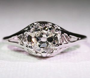 Vintage 14k White Gold 1.26 carat Cushion Cut Diamond Solitaire Engagement Ring