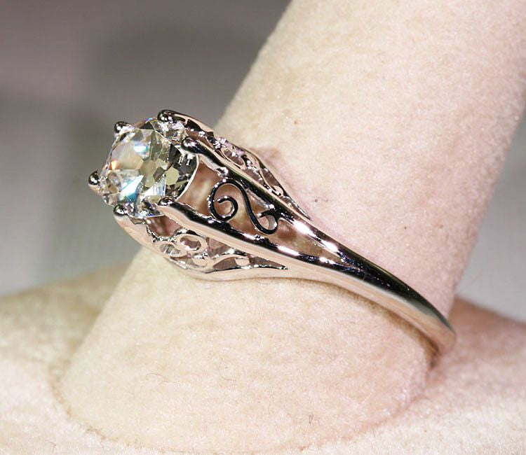 Vintage 14k White Gold 1.26 carat Cushion Cut Diamond Solitaire Engagement Ring