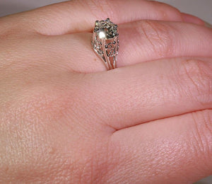 Vintage 14k White Gold 1.26 carat Cushion Cut Diamond Solitaire Engagement Ring