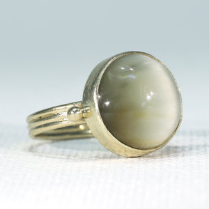 Vintage Cats Eye Quartz Ring 14k Gold Solitaire