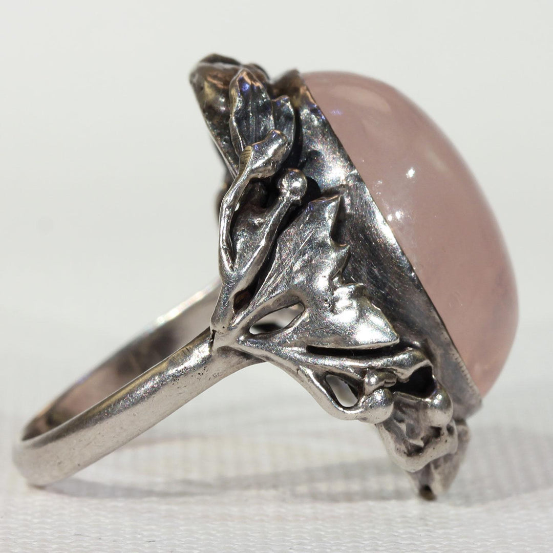Antique Silver Pink Quartz Arts & Crafts Ring