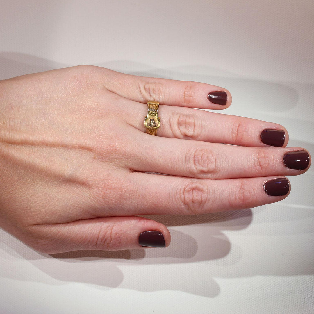 Gold Victorian Opening Buckle Ring Hair Memorial