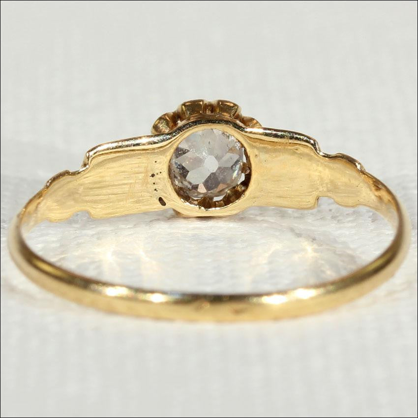 Antique French Diamond Ring with Black Enamel Accents, 18k Gold
