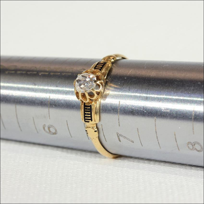 Antique French Diamond Ring with Black Enamel Accents, 18k Gold