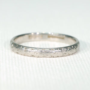 Art Deco Carved Platinum Wedding Band c. 1930 Size 9.25