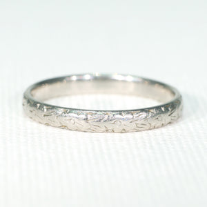 Art Deco Carved Platinum Wedding Band c. 1930 Size 9.25