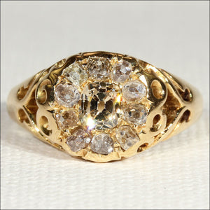 Vintage Diamond Art Nouveau Cluster Ring, 18k Gold