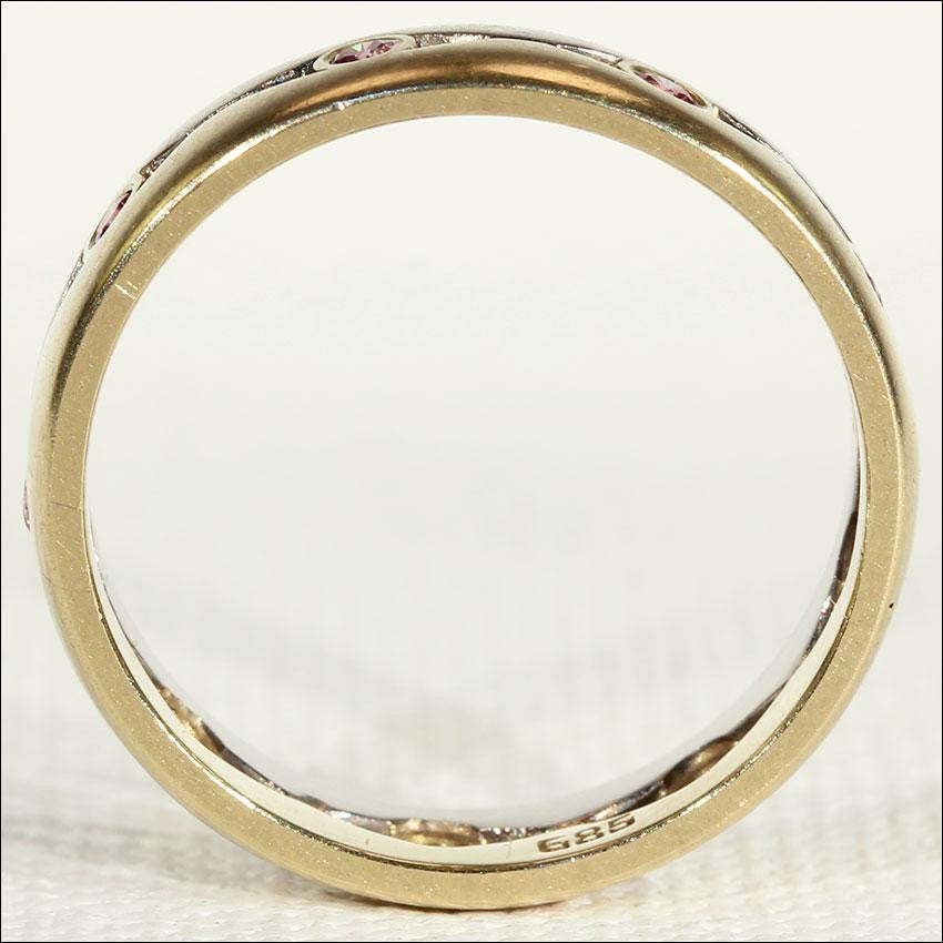 Vintage Yellow and White Gold Band set with Pink Diamonds, size 7.5