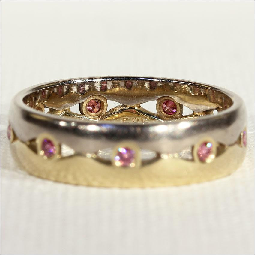 Vintage Yellow and White Gold Band set with Pink Diamonds, size 7.5