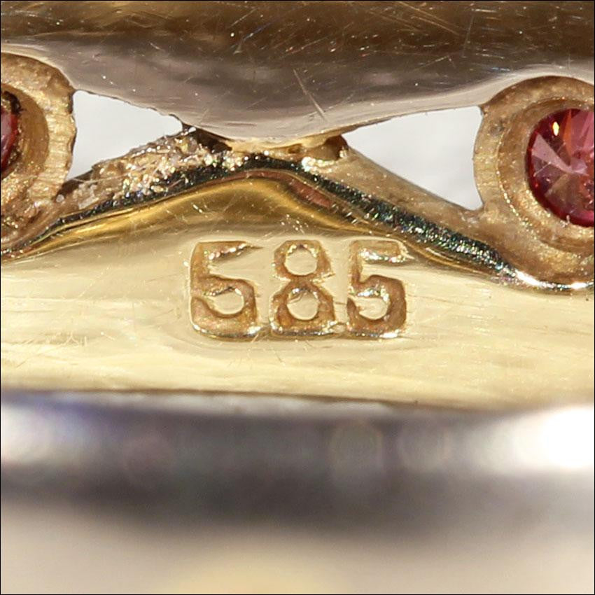 Vintage Yellow and White Gold Band set with Pink Diamonds, size 7.5