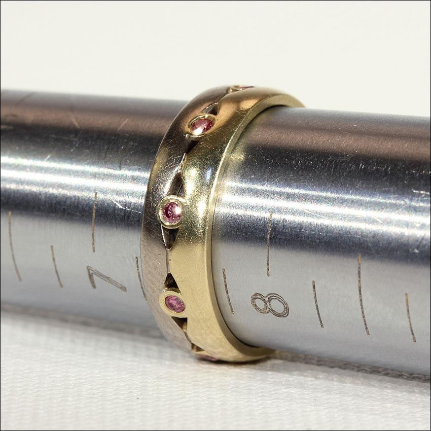 Vintage Yellow and White Gold Band set with Pink Diamonds, size 7.5