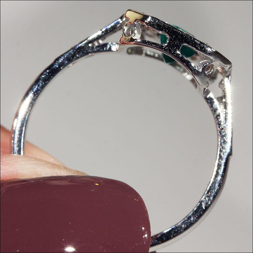 Vintage Emerald and Diamond Double Halo Ring in 18k White Gold