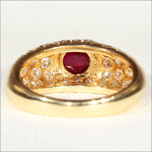 Stunning Vintage Cabochon Ruby and Diamond Ring in 18k Gold