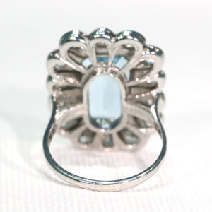 Vintage Art Deco Aquamarine Diamond Cluster Ring Hollywood Glamour