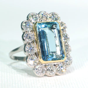 Vintage Art Deco Aquamarine Diamond Cluster Ring Hollywood Glamour