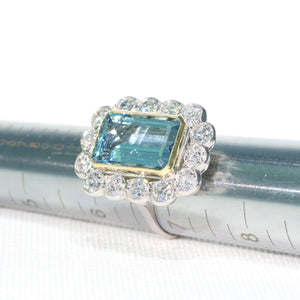 Vintage Art Deco Aquamarine Diamond Cluster Ring Hollywood Glamour