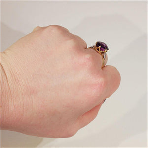 Vintage 6ct Amethyst and Diamond Ring in 18k Gold and Platinum, Hallmarked 1969