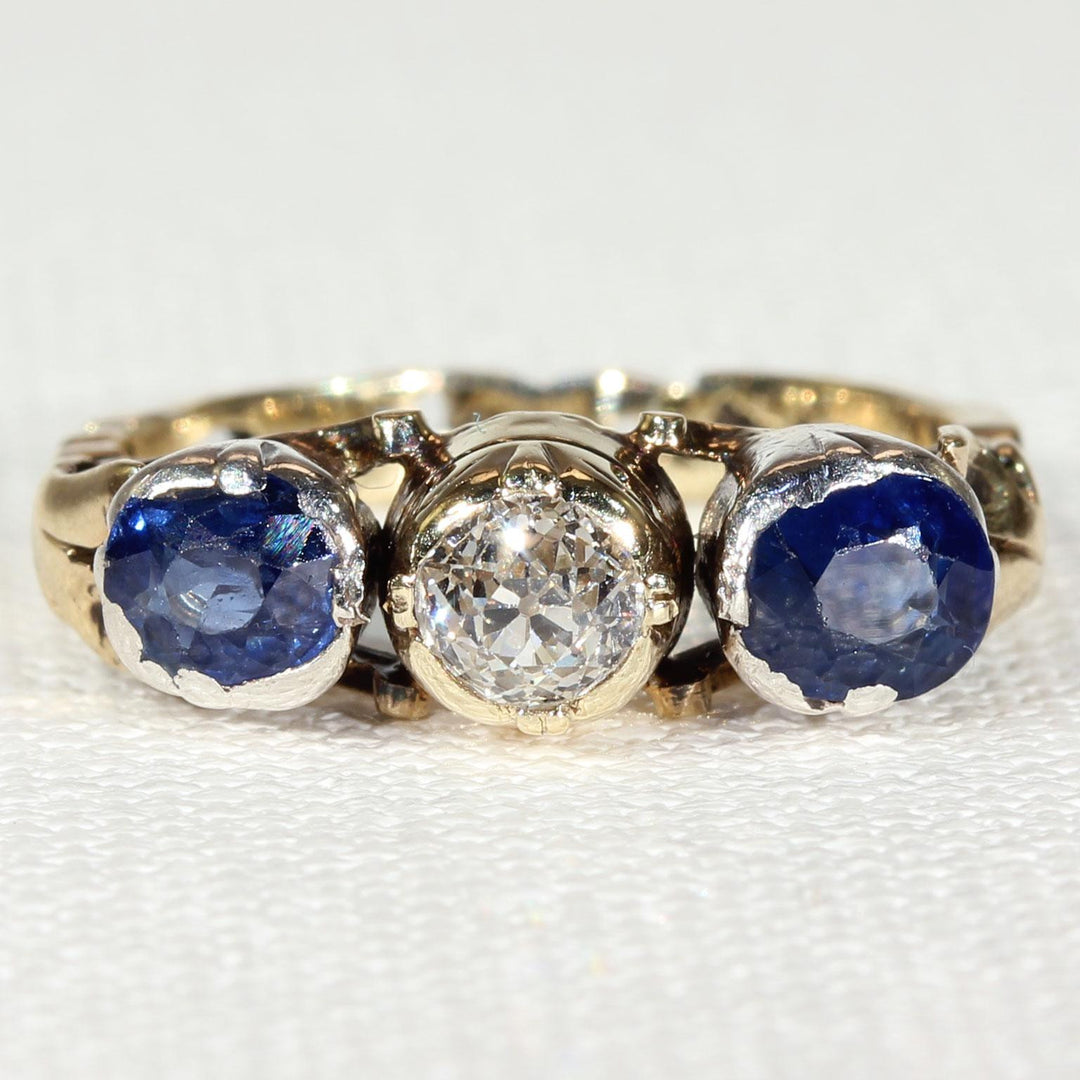 Austro-Hungarian Sapphire Diamond Ring 14k Gold Silver