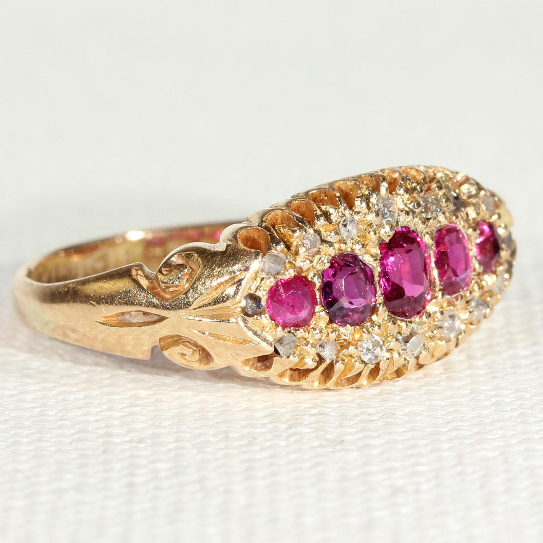 Edwardian 5 Stone Ruby Diamond Ring