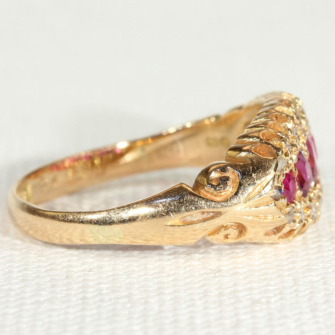 Edwardian 5 Stone Ruby Diamond Ring