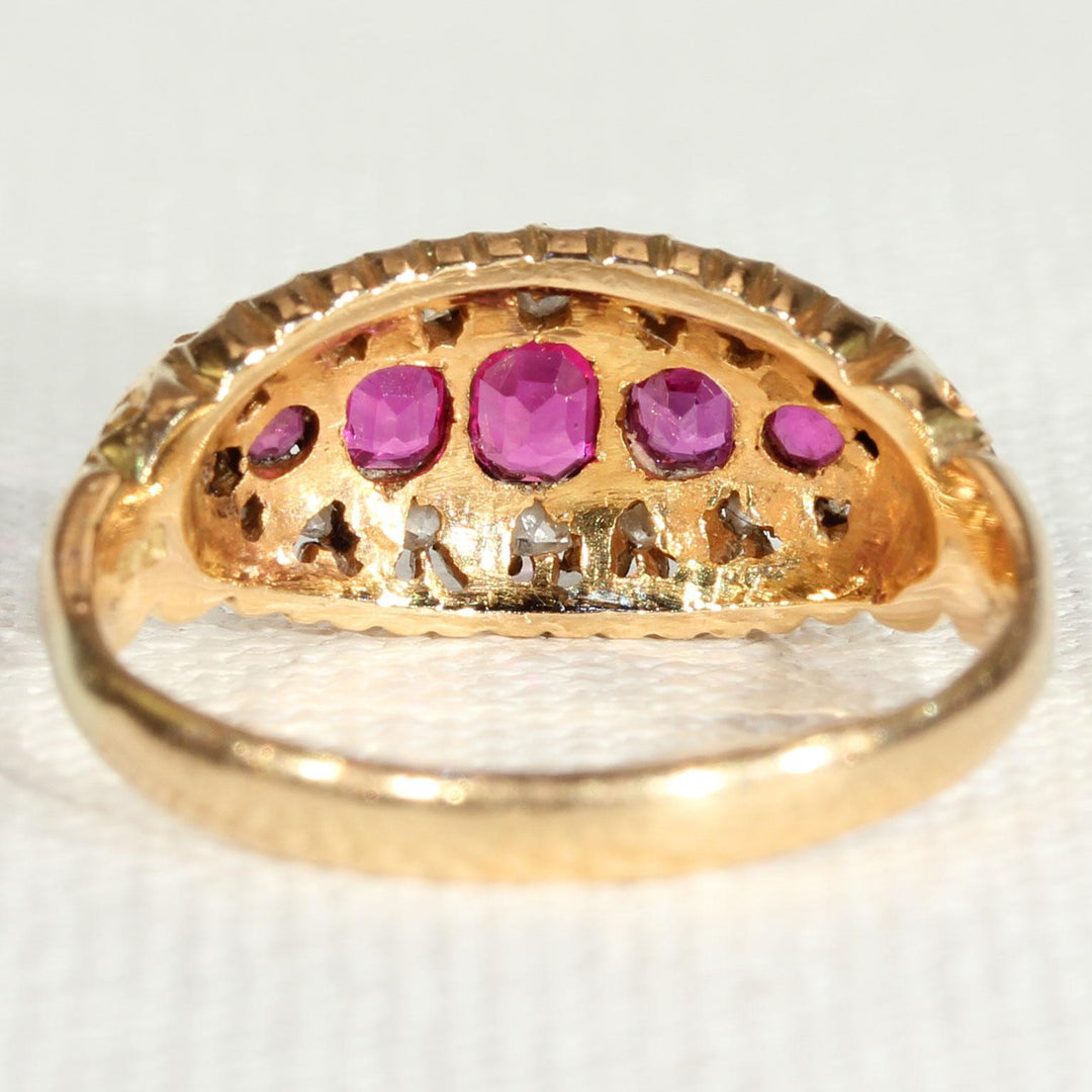 Edwardian 5 Stone Ruby Diamond Ring
