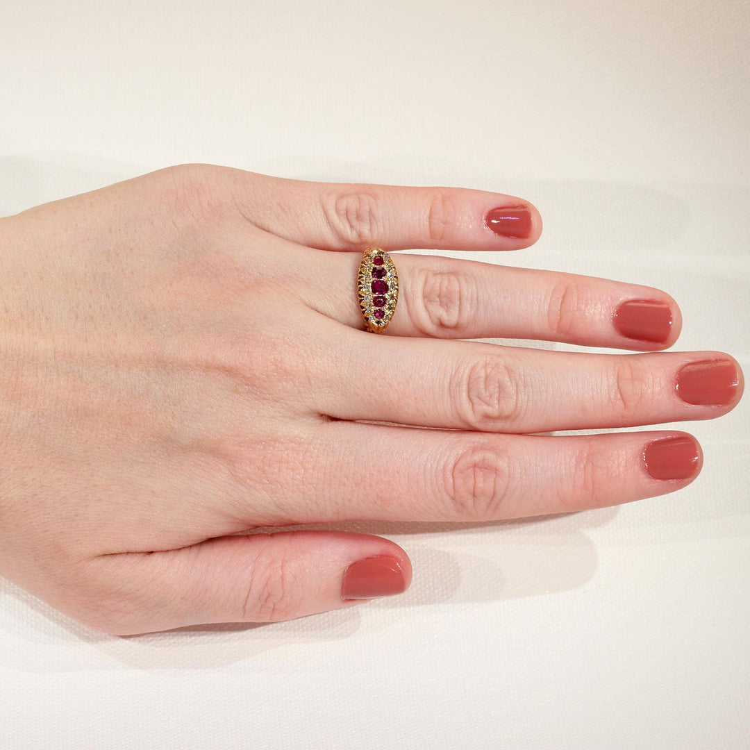 Edwardian 5 Stone Ruby Diamond Ring