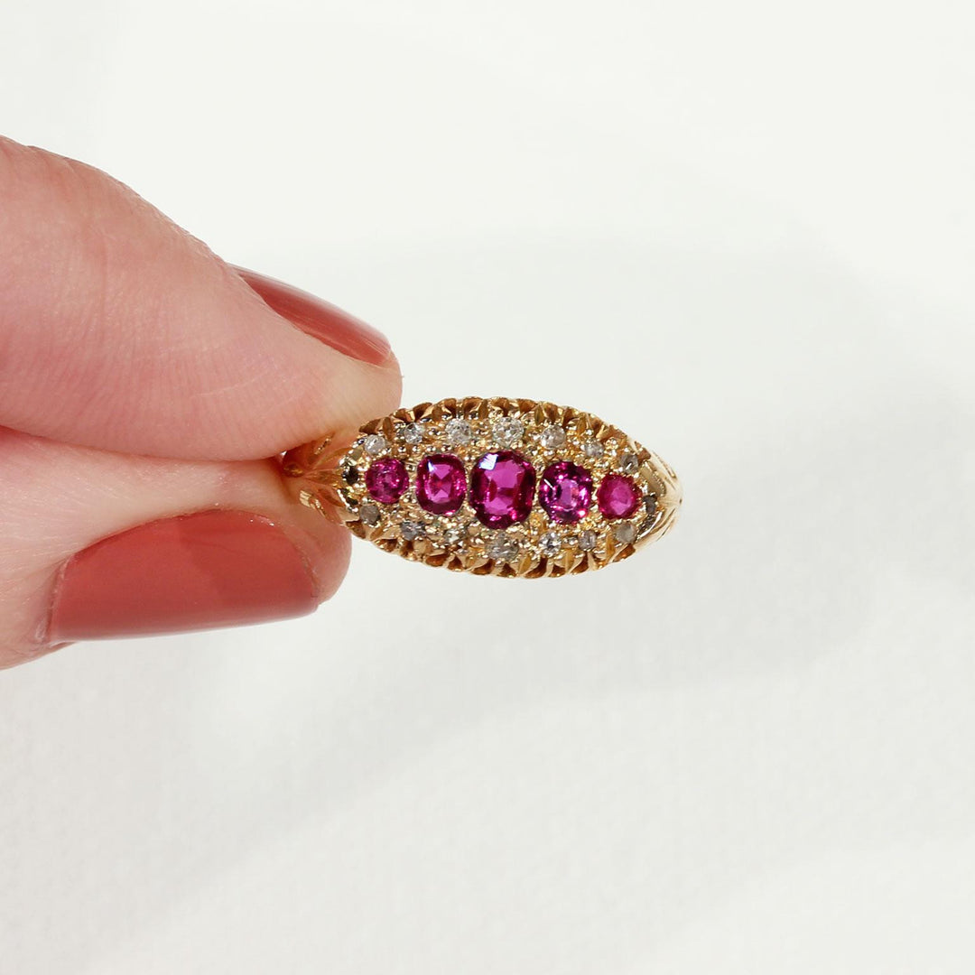 Edwardian 5 Stone Ruby Diamond Ring