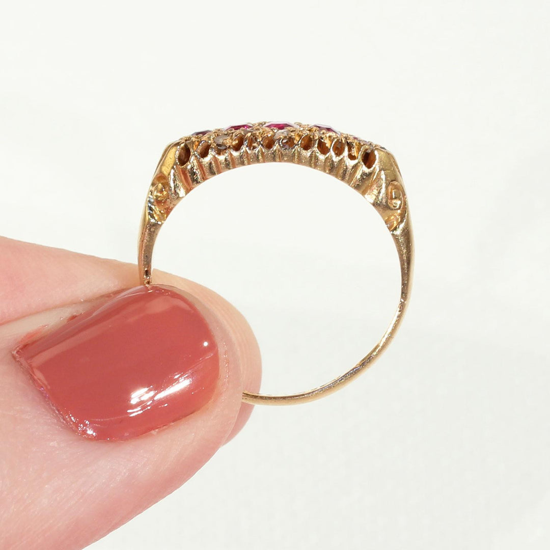 Edwardian 5 Stone Ruby Diamond Ring