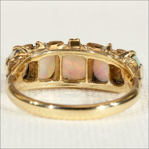 Antique Opal 5 Stone Ring with Rose Cut Diamonds in 18k Gold