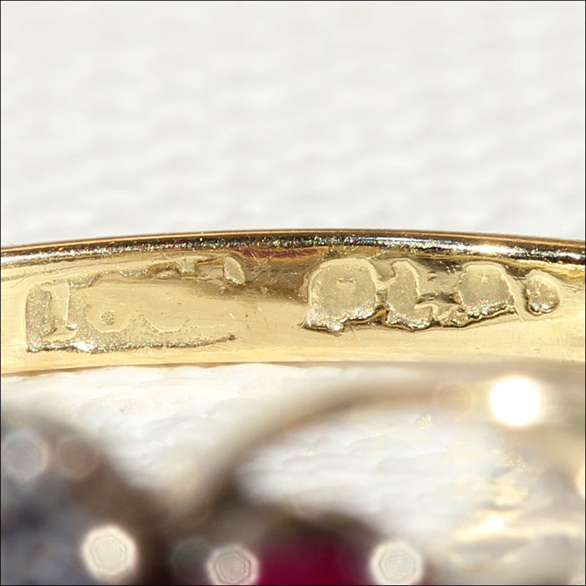 Antique Ruby and Diamond 3 Stone Bypass Ring in 18k Gold and Platinum