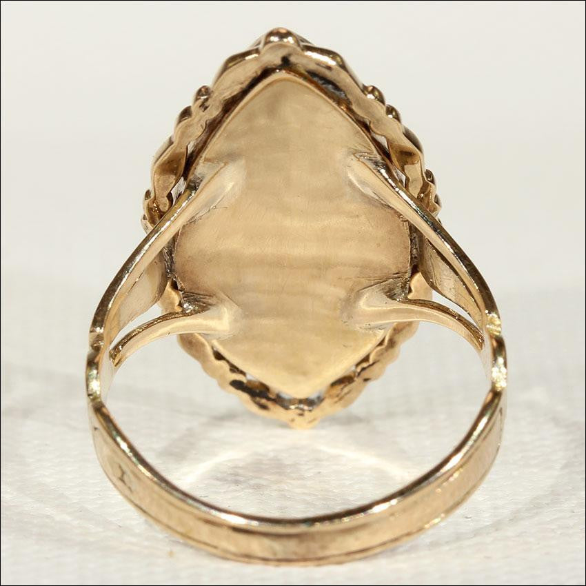 Antique Victorian Navette Shaped Coral Ring in 14k Gold