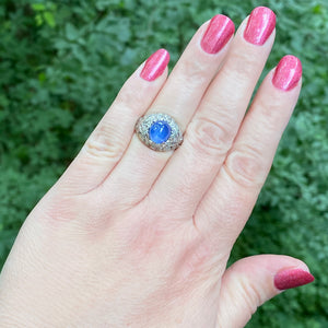 Stunning Natural Ceylon Sapphire Diamond Dome Ring Art Deco