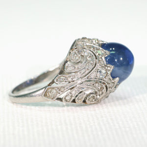 Stunning Natural Ceylon Sapphire Diamond Dome Ring Art Deco