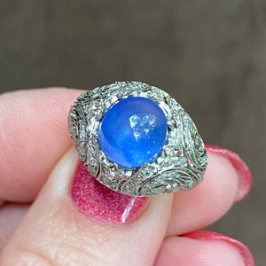 Stunning Natural Ceylon Sapphire Diamond Dome Ring Art Deco